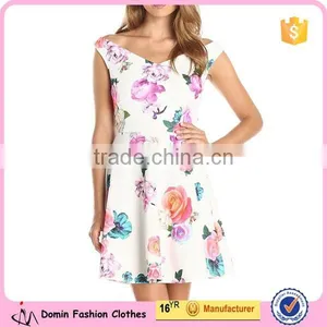 Women's Neon Nature Off Shoulder Sweetheart Floral Pop Printed Dress thumbnail-1