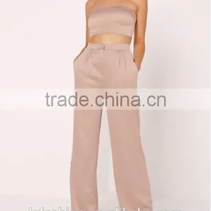 Wholesale Two Piece Set Sexy Crop Top and Wide Leg Trousers for Women thumbnail-2
