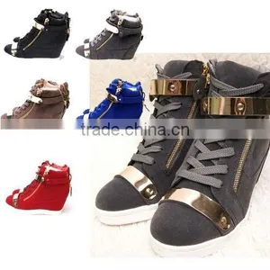 2ssd0529 Hidden Wedge Heel Metal Belted Suede Sneakers Top Quality Comfortable thumbnail-1