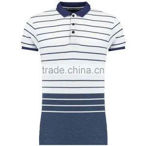 MGOO 100% Cotton Pique White Woven Stripe Polo Blue Tie Dye Color Short Sleeves Custom Polo thumbnail-1