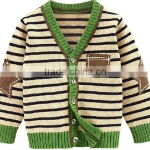 New Design Trendy Branded V-neck Patch Stripe Knit Boys Kids Winter Cardigan Sweater thumbnail-1