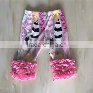 2016 Boutique Clothing for Little Girls Pink Icing Ruffles Baby Feather Capris thumbnail-1