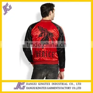 Embroidered Satin Bomber Jacket,sporty Cool Jacket,rib Collar and Sleeve Cuff Jacket thumbnail-4