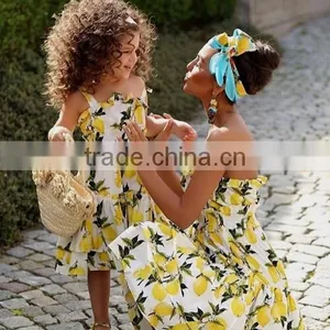 2017 Summer Boutique Mommy and me Clothing Sleeveless Lemon Printing Mother Daughter Matching Dress thumbnail-1