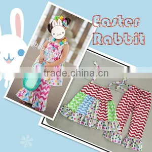 2016 Easter Outfits Girls Polka Dots Color Eggs Straps Dress Set Cute Easter Clothing Toddler Girl Outfits Hot Sale Spring Sets thumbnail-4