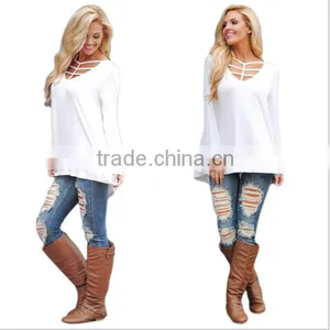 The European and American Fashion Pure Color Loose Long-sleeved T-shirt thumbnail-5
