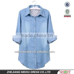 Fashionable European&American Style 100%Cotton Light Bule Denim/Retro Shirt for Women/Ladies S,M,L,XL,XXL thumbnail-1