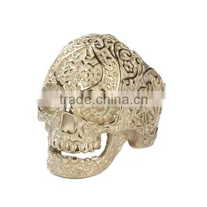 Titanium Steel Punk Unadjustable Rings Gold Plated Skull thumbnail-1