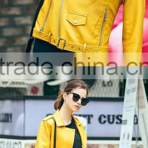 Latest Models Yellow Womens Motocycle Cool Fashion Leather Jacket thumbnail-5