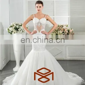 HMY-S159 Real Model Customized Sexy Jerset Knit Back See Through Corset Lace Bodice Mermaid Wedding Dress 2015 thumbnail-2