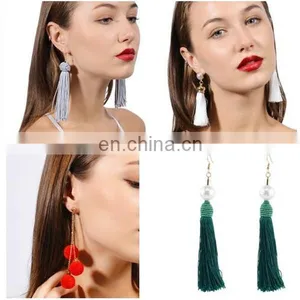 Handmade Fringe Thread Tassel Drop Earrings Charm Pearl Earrings thumbnail-1
