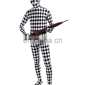 Full Body Lycra Spandex Zentai Costume Black White Check Catsuit Grid Size S M L XXL thumbnail-2