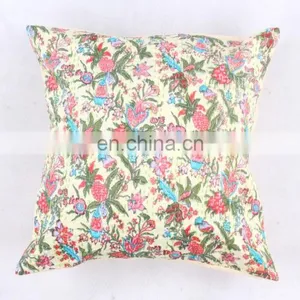 Indian Cotton Handmade White Kantha Cushion Cover Kantha Throw Pillow Cover Hand Quilted Decorative Cushion Cover Art thumbnail-1