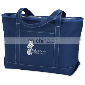XD1019 Solid Cotton Yacht Tote Front Slip Pocket Has Bottom Gusset thumbnail-1