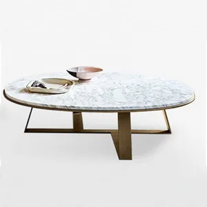 Solid Surface White Marble Coffee Table Convertible Coffee Table to Dining Tables for Furniture thumbnail-1