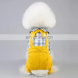 Hot Sale Fashionable Pet Clothing Suspender Trousers Set With Plaid Coat Bow Tie For Pets thumbnail-6