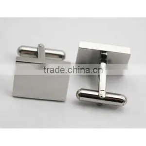 Mans Jewelry Stainless Steel Plain Rectangular Shiny Blank Cufflink High Quality thumbnail-4