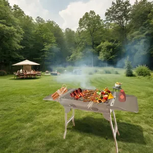 Portable Charcoal BBQ Grill | Stainless Steel Charcoal Grill Easy to Clean Surface Grill thumbnail-5