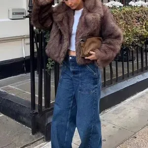 Eco-Friendly Lapel Collar Faux Fur Short Coat for Women Fashionable and Simple Design thumbnail-4
