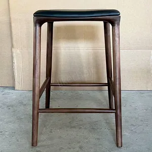 Modern Solid Wood Frame Fabric Cushion Bar Stool Coffee Shop Outdoor Contemporary Counter High Chair thumbnail-5