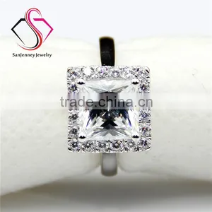 Princess Cut Moissanite Sqaure Halo 3 Carat 8mm Center 14k 18k White Yellow Gold Platinum Diamond Engagement Ring thumbnail-3