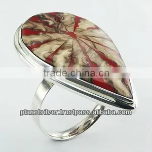 Dramatic Spider Shell Ring Red Based Pattern 925 Silver thumbnail-1