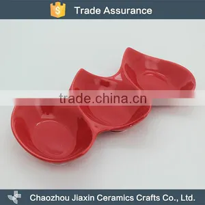 High Quality Modern Red Three Divided Ceramic Snack Dish thumbnail-1