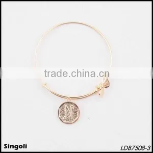 Initial Letter Gold Adjustable Bangle Bracelet thumbnail-4