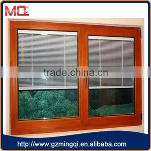 Wood Color Aluminium Casement Windows With White Blinds thumbnail-1