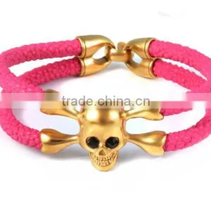 Hot Sale Stainless Steel Exotic Handmade North Skull Stingray Bracelet/Arrow Cuff Mens Leather Bracelet Anchor Bracelet thumbnail-5