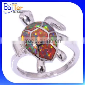 Unique Synthetic Fire Opal 925 Sterling Silver Opal Turtle Engagement Rings thumbnail-1
