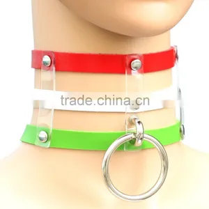 Punk Goth Rivets Choker Handmade Three Row Caged Necklace Black Leather Big O Round Choker Collar Necklace Fashion Jewelry thumbnail-1