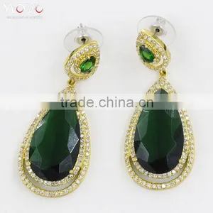 Hot Sale Green Zircon Setting Stone Earring Yellow Gold Plating thumbnail-2