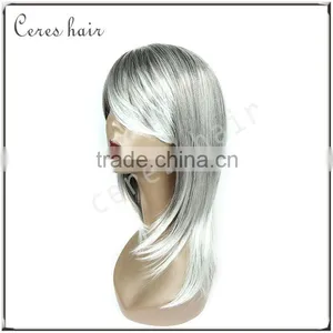 on Sale Popular Silky Straight Silver White Grey Synthetic Hair Wig With High Resistant Fiber Free Shipping thumbnail-4