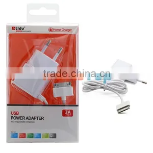Factory Wholesale Lidu EURO Standard Home Charger ,Euro USB Power Adapter WIth 30Pin USB Cable For IPhone 4/4S IPad IPod thumbnail-1