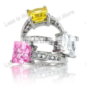Silver Promise Ring - Clear Princess Cut Big CZ Stone With Colorful Diamond thumbnail-1