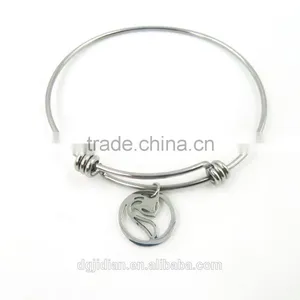 Wholesale Stainless Steel Expandable Wire Bangle With Charm thumbnail-3