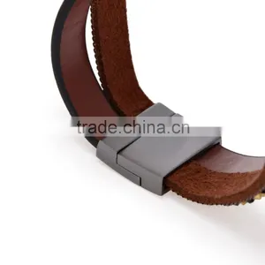 50PC Fashion Double Wrap Leather Bracelet Black Brown Crystal Leather Bangle Magnet Clasp thumbnail-5