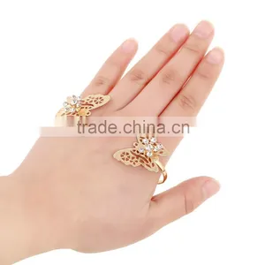 Crystal Hollow Butterfly Hand Jewelry Four Finger Palm Rings For Young Women thumbnail-1