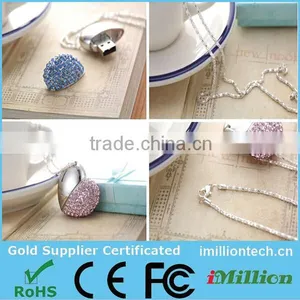 Beautiful Jewellery Gem Heart Shape USB Flash Drive With Keychain for Wedding Design Gift thumbnail-1
