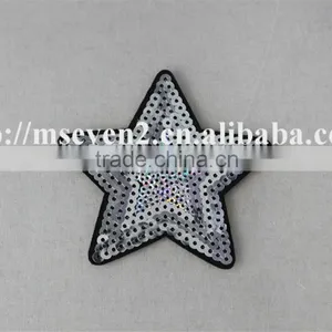 New Fashion White Color Custom Star Design Sequin Applique Star Pattern Embroidery Patch for Jeans thumbnail-2