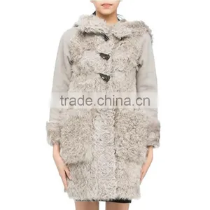 Customized Ladies' Long Chinese Full Lambskin Hooded Coat With Horn Toggles Button thumbnail-2