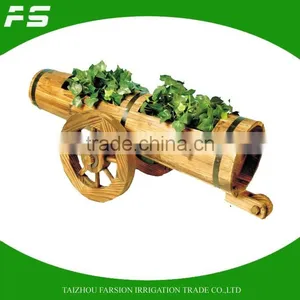 Wooden Crafts Vintage Style Wheel Cart Flower Pot Wood Planters thumbnail-1