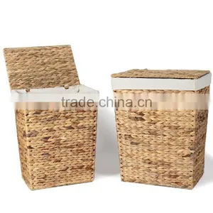 Fashion New Water Hyacinth Dirty Clothes Laundry Baskets With Lid & Liner thumbnail-2
