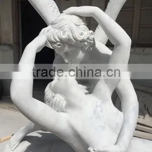 White Marble Carved Roman Mythology Cupid and Psyche Statue thumbnail-2