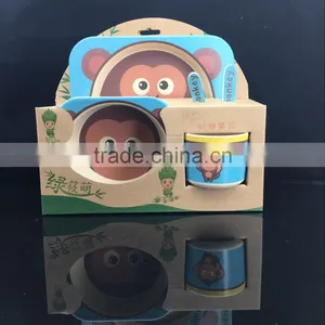 Best Selling Friendly Bamboo Fiber Kid Five Pices,cup,plate,bowl,fork,spoon thumbnail-1