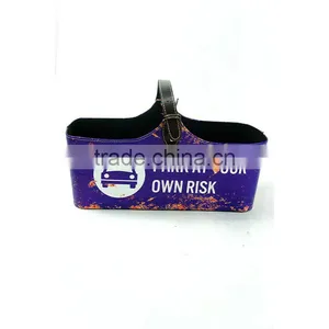 Car Print Faux Leather Magazine Basket With Handle-Purple thumbnail-2