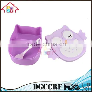 NBRSC Hot Selling Microwave Cartoon Owl Lunch Box Plastic Food Container Leak Proof Portable Bento Box With Spoon Purple thumbnail-4