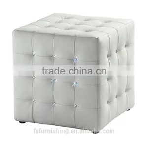 JR-04 Modern Contemporary White Color Genuine Leather Crystal Tufted Leisure Neoclassic Square Stools Ottoman Chair thumbnail-1