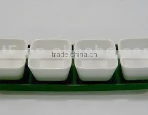 Set of 4 Square Ceramic Snack Tray Set With Wooden Tray thumbnail-1